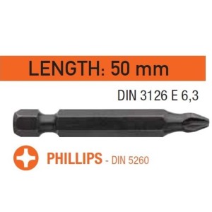 Насадка викруткова USH Industry Phillips PH2 x 50 мм. подовжена Torsion Уп. 10 шт.