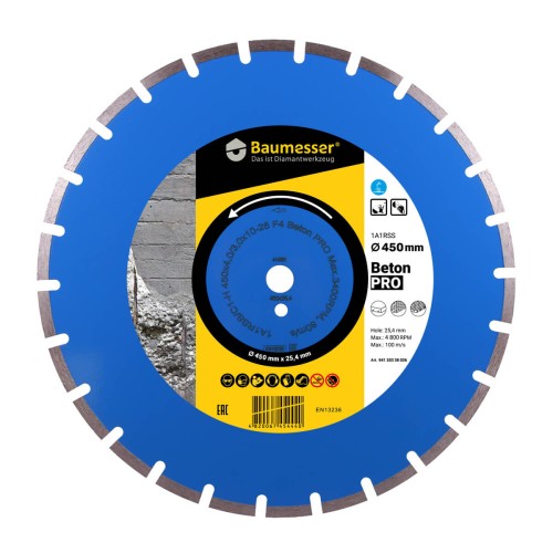 Круг алмазний вiдрiзний 1A1RSS/C1 450x4,0/3,0x10x25,4-11,5-26 HIT Baumesser Beton PRO