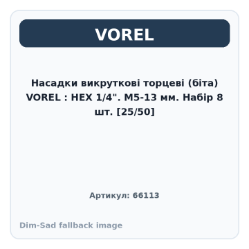 Насадки викруткові торцеві (біта) VOREL : HEX 1/4