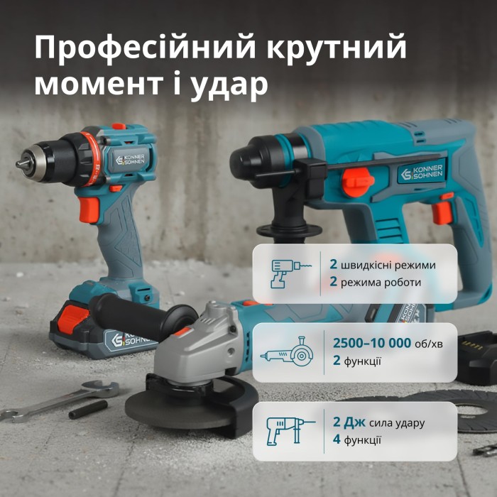 Набір акумуляторного електроінструменту 3-в-1 KS RHAGD 20V SET 3 Набір акумуляторного електроінструменту 3-в-1 KS RHAGD 20V SET 3