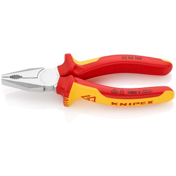 Пасатижі (плоскогубці) комбіновані Ø10,0мм, 160мм VDE KNIPEX 03 06 160 SB, хромовані (в блістере)