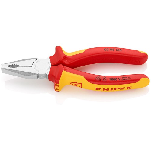 Пасатижі (плоскогубці) комбіновані Ø10,0мм, 160мм VDE KNIPEX 03 06 160 SB, хромовані (в блістере)