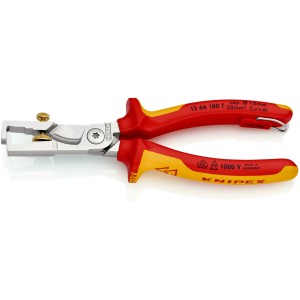 Кліщі для видалення ізоляції, з функцією різання кабелю VDE StriX KNIPEX 13 66 180 T, зі страхувальним кріпленням, хромовані