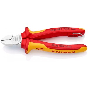 Кусачки бокові (бокорізи), діаметр 4,0мм, 160мм VDE KNIPEX 70 06 160 T, зі страхувальним кріпленням, хромовані