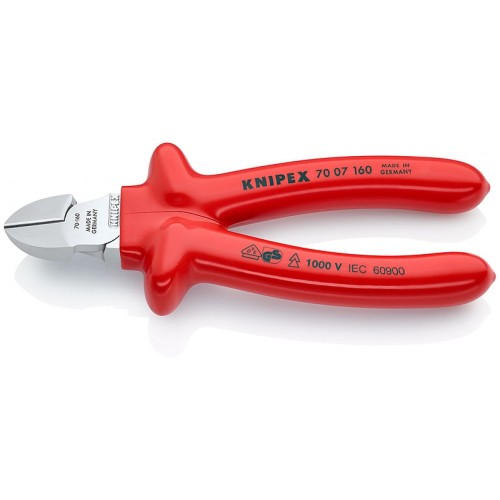 Кусачки бокові (бокорізи), діаметр 4,0мм, 160мм VDE KNIPEX 70 07 160, хромовані