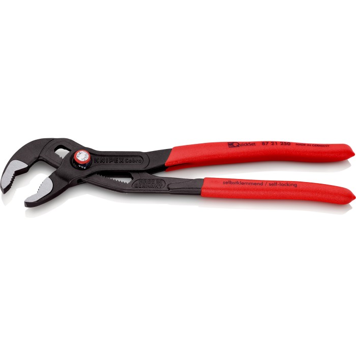 Кліщі сантехнічні переставні, діаметр 50мм Cobra QuickSet KNIPEX 87 21 250 SB (з автоспуском) фосфатовані Кліщі сантехнічні переставні, діаметр 50мм Cobra QuickSet KNIPEX 87 21 250 SB (з автоспуском) фосфатовані