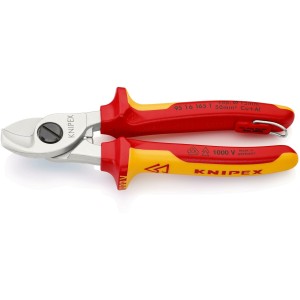 Ножиці для різки кабелів, діаметр 15мм / 50мм..кв., 165мм VDE KNIPEX 95 16 165 T BK, зі страхувальним кріпленням, хромировані