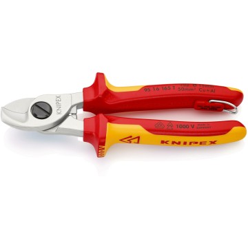 Ножиці для різки кабелів, діаметр 15мм / 50мм.кв., 165мм VDE KNIPEX 95 16 165 T, зі страхувальним кріпленням, хромировані