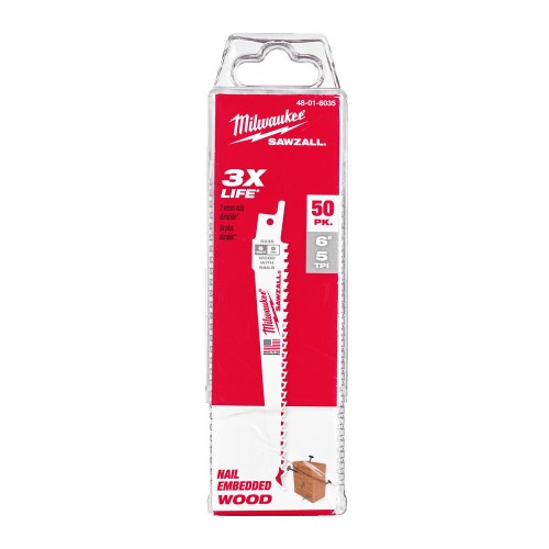 Полотно для шабельних пил FANG TIP THIN KERF MILWAUKEE, 150х5,0мм, (50шт), (деревина з цвяхами)