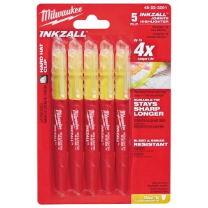 Набір маркерів для текста INKZALL MILWAUKEE, жовтих, (5шт)