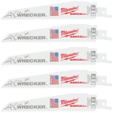 Полотно для шабельних пил WRECKER MILWAUKEE, 150х3,6/2,3мм, (5шт), (метал, деревина з цвяхами)