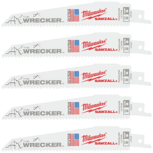 Полотно для шабельних пил WRECKER MILWAUKEE, 150х3,6/2,3мм, (5шт), (метал, деревина з цвяхами)