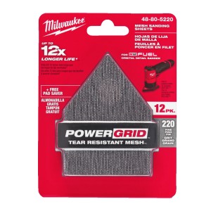 Сітка шліфувальна PG Mesh HL MILWAUKEE, 67х92мм, зерно 220, (12шт+подкладка) (для M12 FDSS) (заміна на 4932501321)