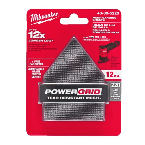 Сітка шліфувальна PG Mesh HL MILWAUKEE, 67х92мм, зерно 220, (12шт+подкладка) (для M12 FDSS) (заміна на 4932501321)