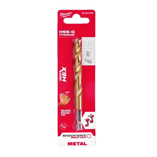 Свердло по металу RedHEX SHOCKWAVE HSS-TiN MILWAUKEE, діаметр 8,5х114х72мм