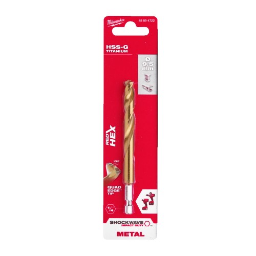 Свердло по металу RedHEX SHOCKWAVE HSS-TiN MILWAUKEE, діаметр 9,5х118х74мм