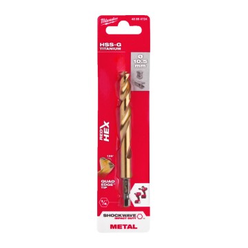 Свердло по металу RedHEX SHOCKWAVE HSS-TiN MILWAUKEE, діаметр 10,5х122х78мм