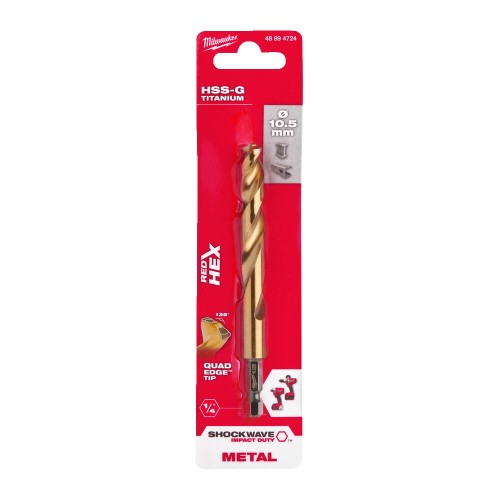 Свердло по металу RedHEX SHOCKWAVE HSS-TiN MILWAUKEE, діаметр 10,5х122х78мм