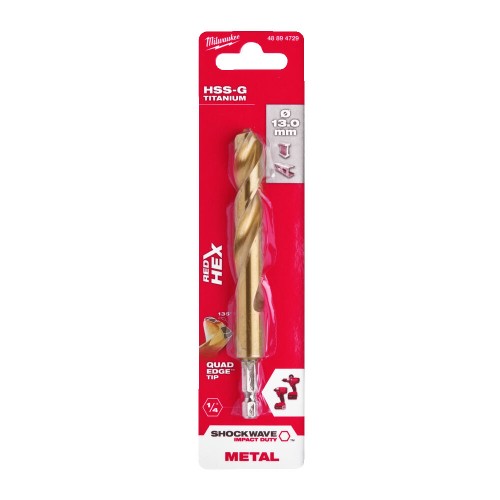 Свердло по металу RedHEX SHOCKWAVE HSS-TiN MILWAUKEE, діаметр 13,0х130х83мм
