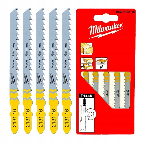 Полотна для лобзиків T144D MILWAUKEE, 75х4,0мм, (5шт), (деревина, швидкий різ)