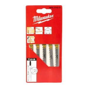 Полотна для лобзиків T101D MILWAUKEE, 75х4,0мм, (5шт), (деревина, чистий різ)