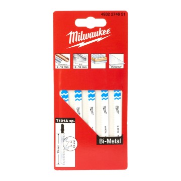 Полотна для лобзиків T101A Bi-Metal MILWAUKEE, 75х2,5мм, (5шт), (універсальні)