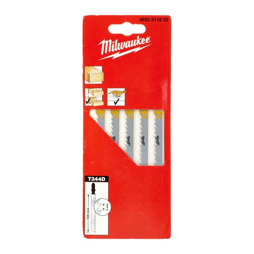 Полотна для лобзиків T344D MILWAUKEE, 105х4,0мм, (5шт), (деревина, швидкий різ)