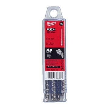 Бур SDS-PLUS MX4 MILWAUKEE, діаметр 6,0х115х50мм, (10шт), пластикова коробка