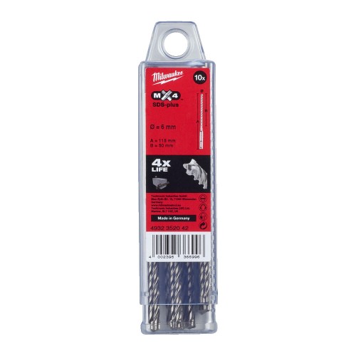 Бур SDS-PLUS MX4 MILWAUKEE, діаметр 6,0х115х50мм, (10шт), пластикова коробка