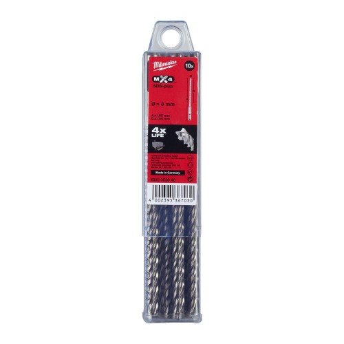Бур SDS-PLUS MX4 MILWAUKEE, діаметр 8,0х165х100мм, (10шт), пластикова коробка