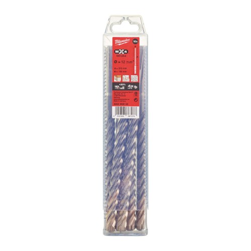 Бур SDS-PLUS MX4 MILWAUKEE, діаметр 12,0х210х150мм, (10шт), пластикова коробка