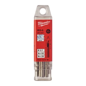 Свердло по металу HSS-G MILWAUKEE DIN1897, діаметр 3,7х52х20мм, скорочене, (10шт), пластикова коробка