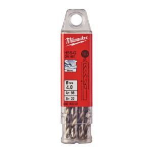 Свердло по металу HSS-G MILWAUKEE DIN1897, діаметр 4,0х55х22мм, скорочене, (10шт), пластикова коробка