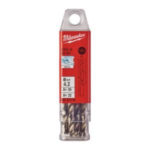 Свердло по металу HSS-G MILWAUKEE DIN1897, діаметр 4,2х55х22мм, скорочене, (10шт), пластикова коробка