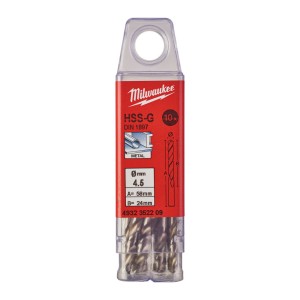 Свердло по металу HSS-G MILWAUKEE DIN1897, діаметр 4,5х58х24мм, скорочене, (10шт), пластикова коробка
