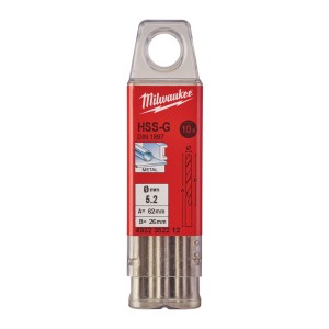 Свердло по металу HSS-G MILWAUKEE DIN1897, діаметр 5,2х62х26мм, скорочене, (10шт), пластикова коробка