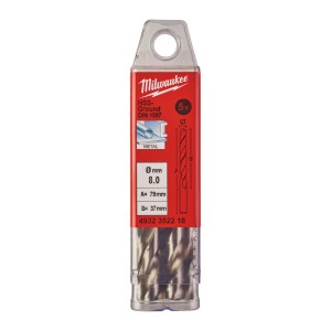 Свердло по металу HSS-G MILWAUKEE DIN1897, діаметр 8,0х79х37мм, скорочене, (5шт), пластикова коробка