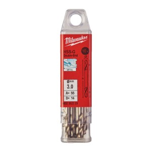 Свердло по металу HSS-G MILWAUKEE, DIN 1412 C, діаметр 3,0х46х11мм, двостороннє, (10шт), пластикова коробка