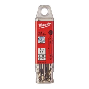 Свердло по металу HSS-G MILWAUKEE, DIN 1412 C, діаметр 4,1х55х14мм, двостороннє, (10шт), пластикова коробка