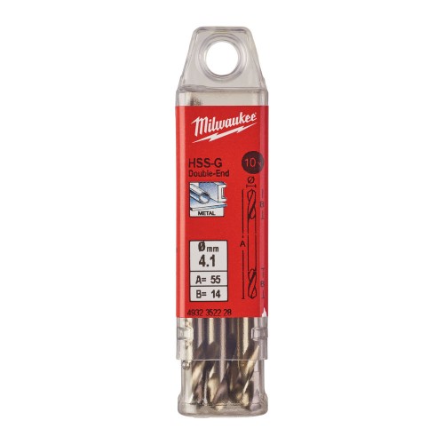 Свердло по металу HSS-G MILWAUKEE, DIN 1412 C, діаметр 4,1х55х14мм, двостороннє, (10шт), пластикова коробка