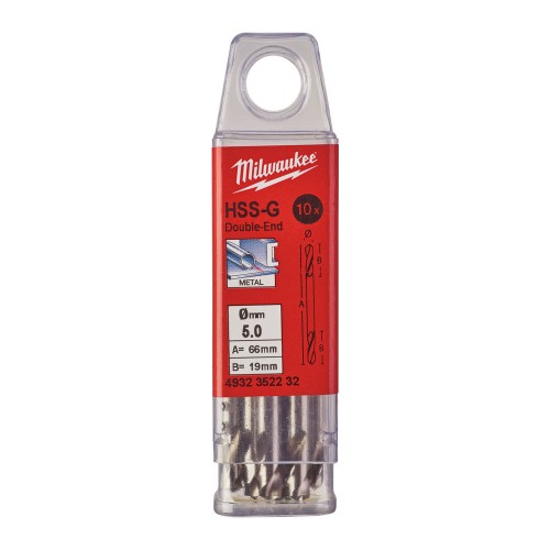 Свердло по металу HSS-G MILWAUKEE, DIN 1412 C, діаметр 5,0х62х18мм, двостороннє, (10шт), пластикова коробка