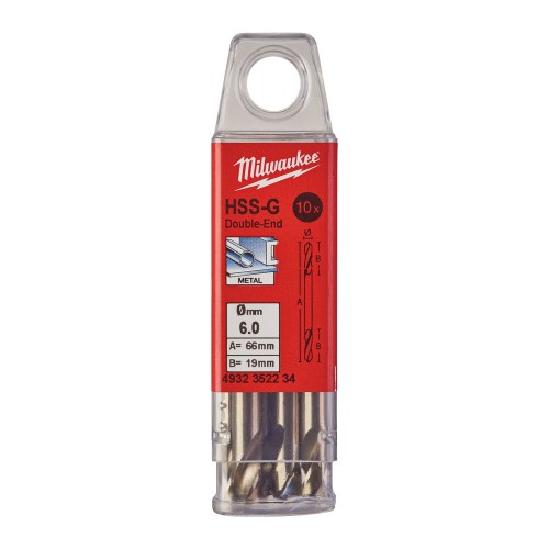 Свердло по металу HSS-G MILWAUKEE, DIN 1412 C, діаметр 6.0х66х19мм, двостороннє, (10шт)