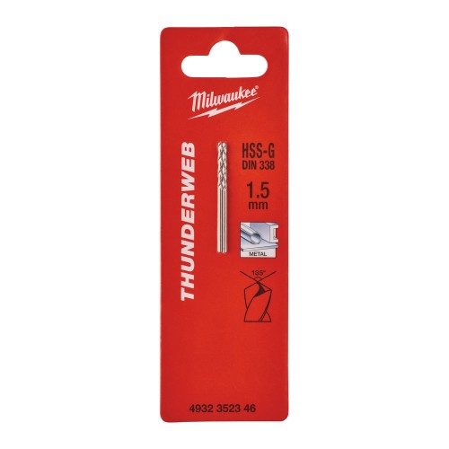 Свердло по металу THUNDERWEB HSS-G MILWAUKEE DIN338, діаметр 1,5x40х18мм, (2шт)