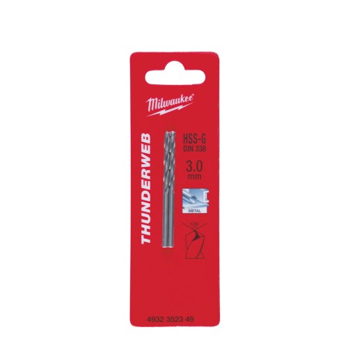 Свердло по металу THUNDERWEB HSS-G MILWAUKEE DIN338, діаметр 3,0x61х33мм, (2шт)