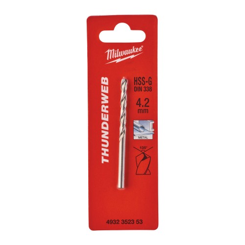 Свердло по металу THUNDERWEB HSS-G MILWAUKEE DIN338, діаметр 4,2x75х43мм