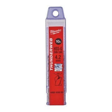 Свердло по металу THUNDERWEB HSS-G MILWAUKEE DIN338, діаметр 4,2x75х43мм, (10шт), пластикова коробка