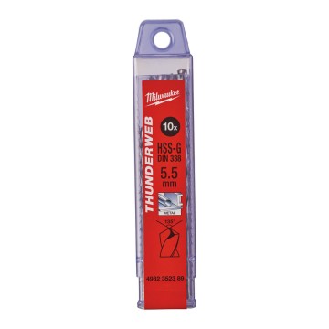 Свердло по металу THUNDERWEB HSS-G MILWAUKEE DIN338, діаметр 5,5x93х57мм, (10шт). пластикова коробка
