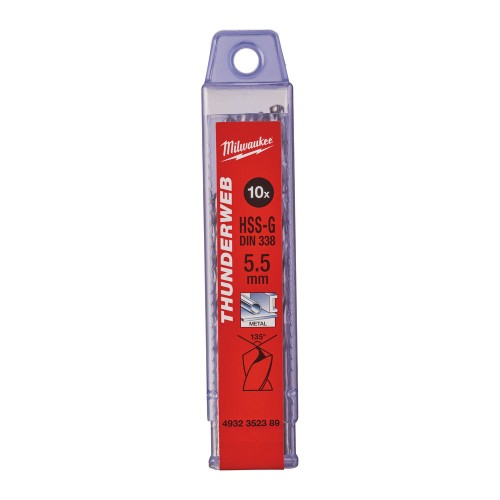 Свердло по металу THUNDERWEB HSS-G MILWAUKEE DIN338, діаметр 5,5x93х57мм, (10шт). пластикова коробка