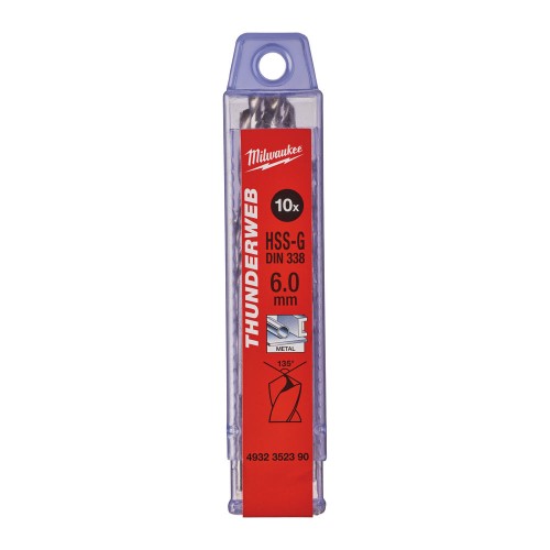 Свердло по металу THUNDERWEB HSS-G MILWAUKEE DIN338, діаметр 6,0x93х57мм, (10шт), пластикова коробка