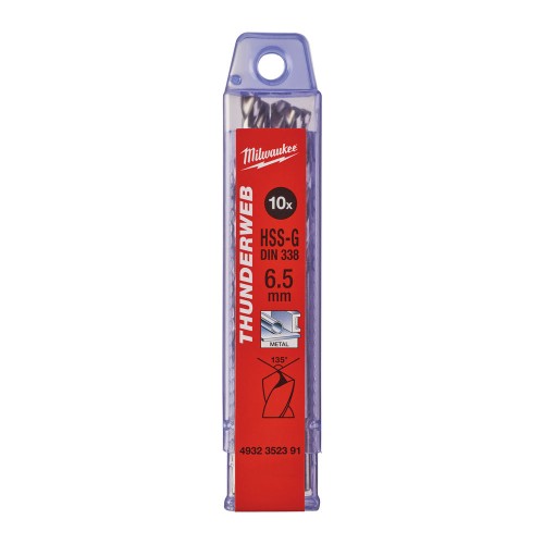 Свердло по металу THUNDERWEB HSS-G MILWAUKEE DIN338, діаметр 6,5x101х63мм, (10шт), пластикова коробка
